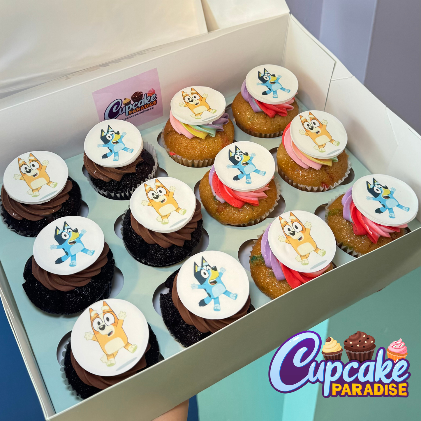 12 Bluey Themed Cupcakes